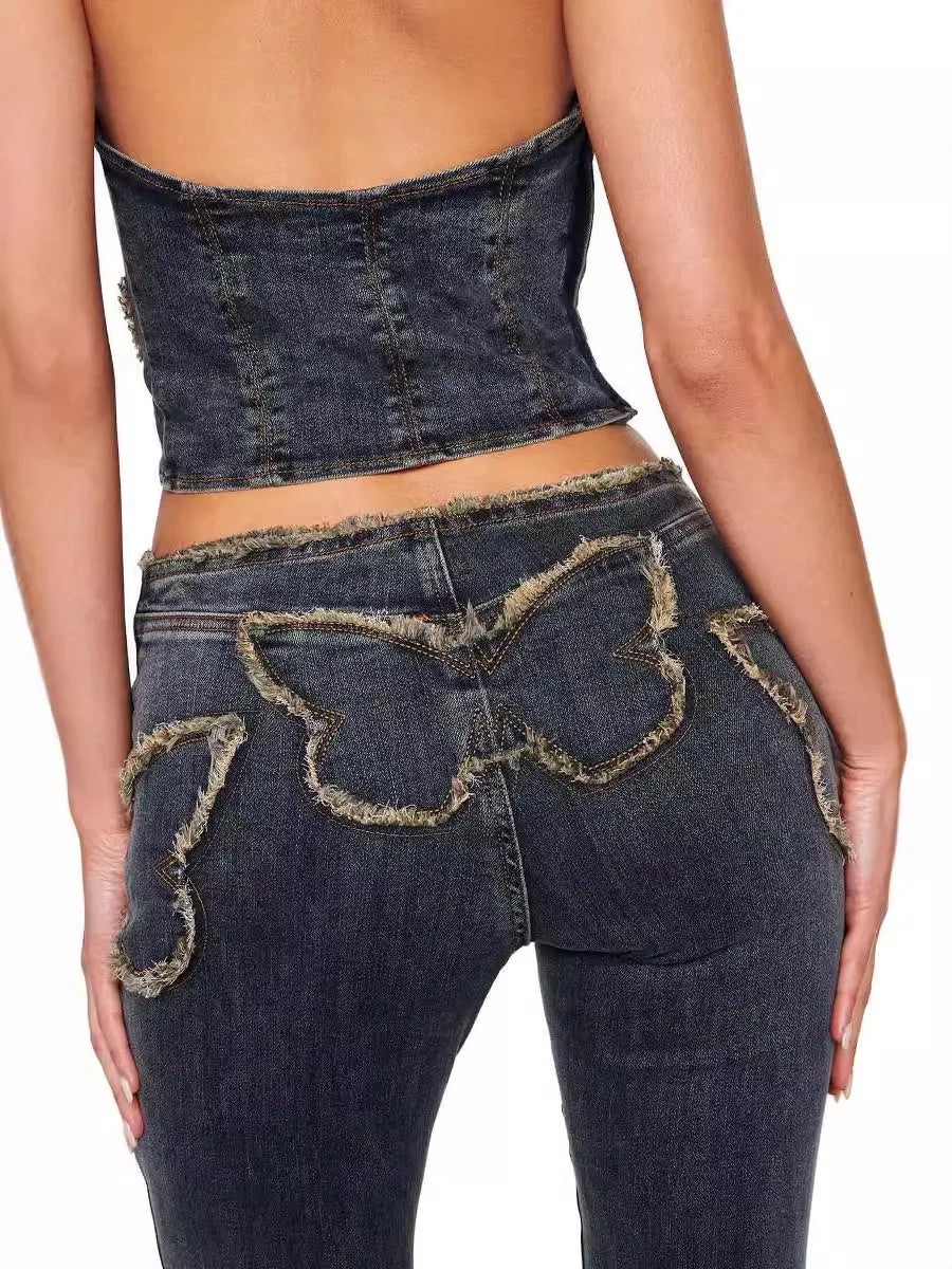 Butterfly Y2k Low Waist Bellbottoms