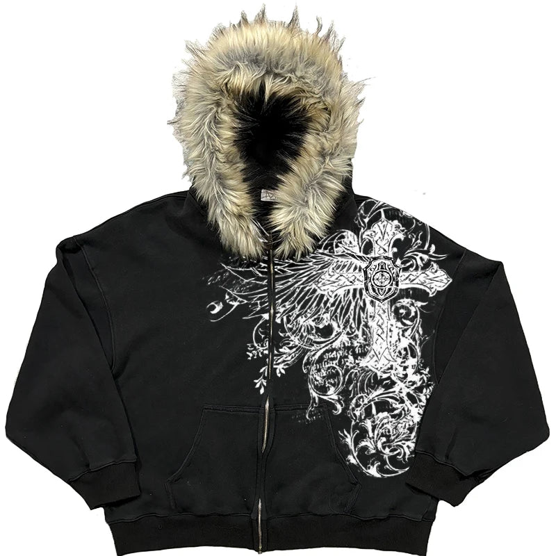 New! Fur Hood Y2k Jacket