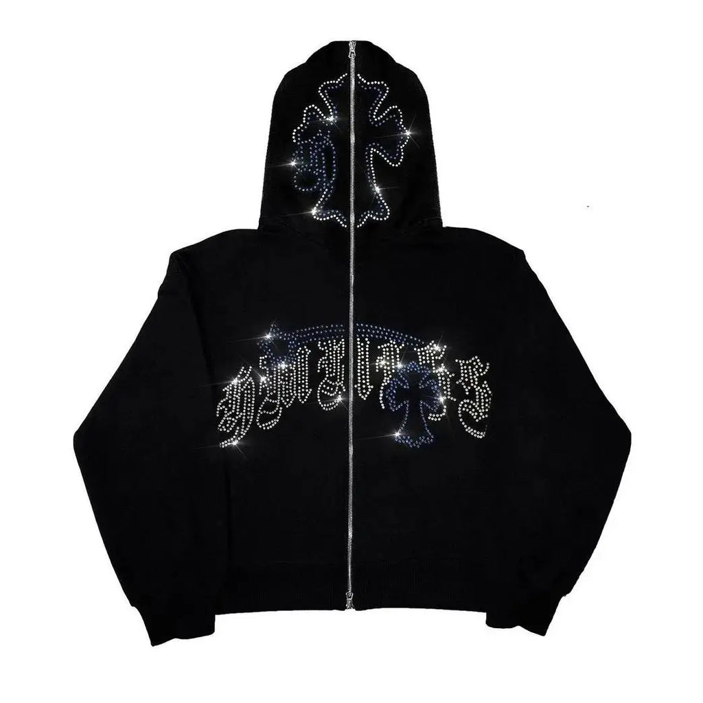 Y2K Rhinestone Zip-Up Hoodie