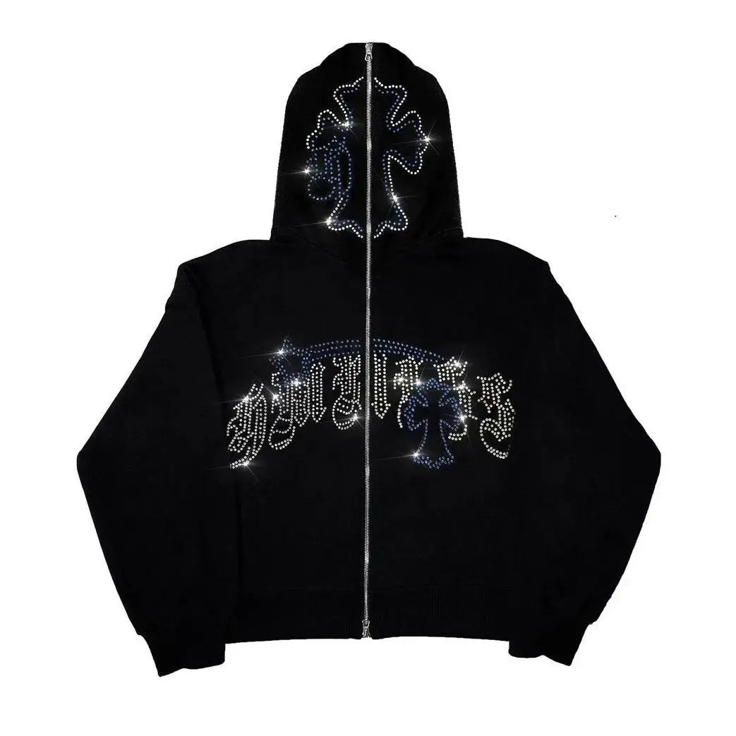 Y2K Rhinestone Zip-Up Hoodie