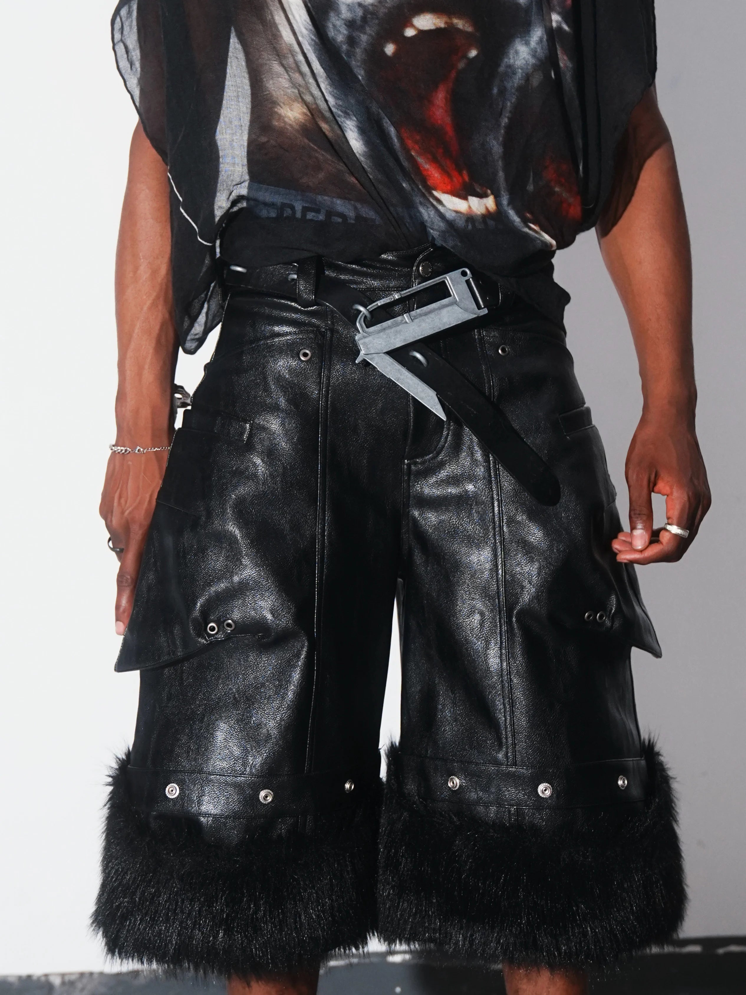 Leather Faux Fur Jorts