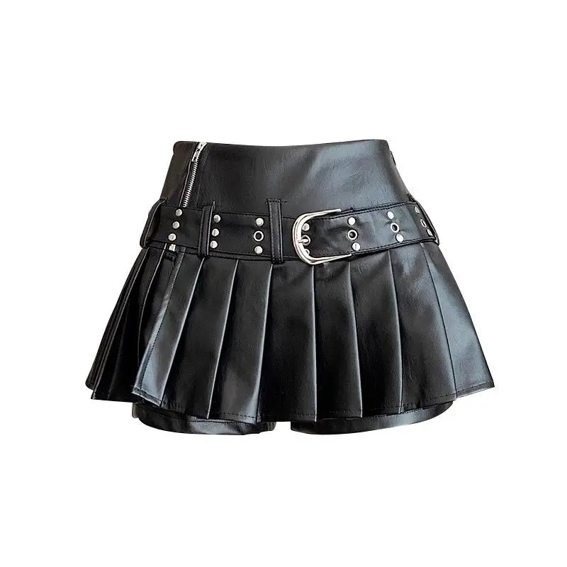 Black Buckle Girl Leather Skirt