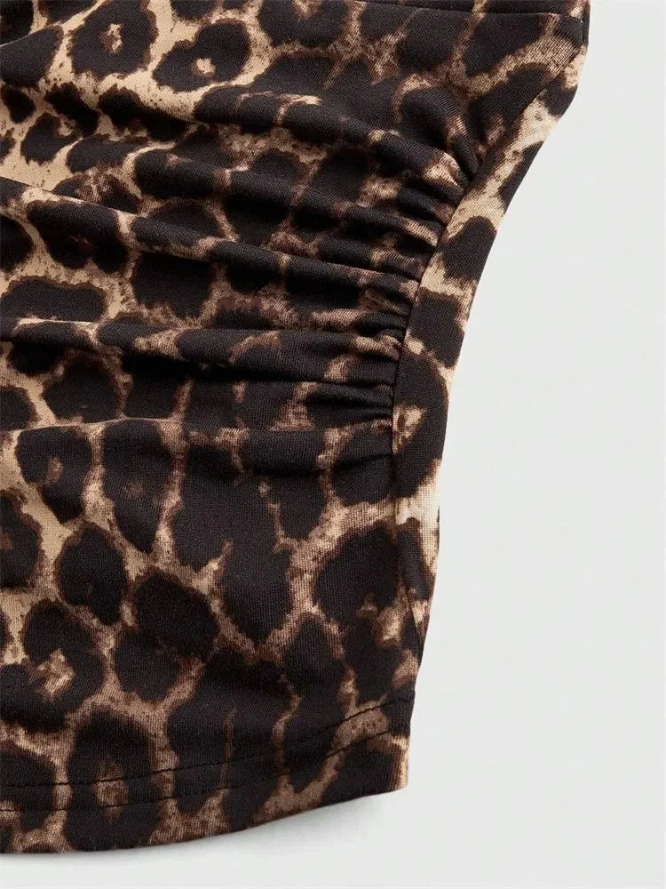 Leopard Down Town V-neck Backless Halter