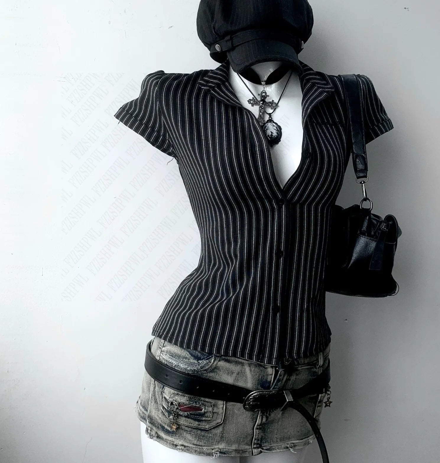 Y2K Pin-Stripped Baby Button Down