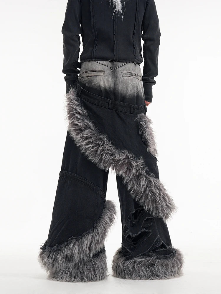 Faux Fur Denim "Bad Boy" Jeans