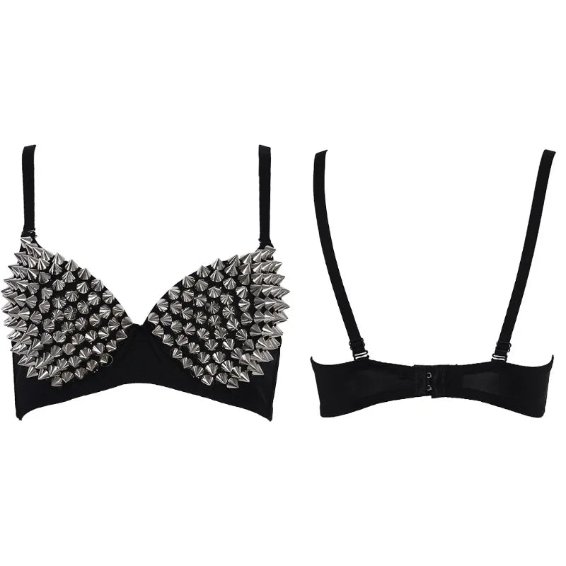 Silver Spiked Push-Up Bra