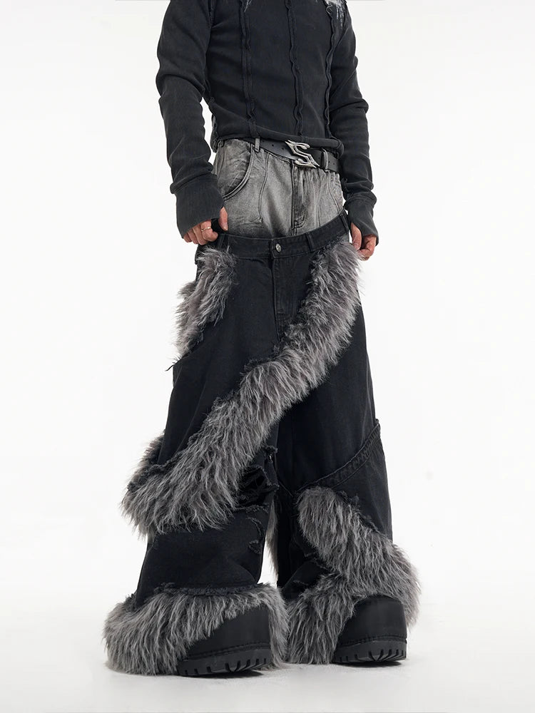 Faux Fur Denim "Bad Boy" Jeans