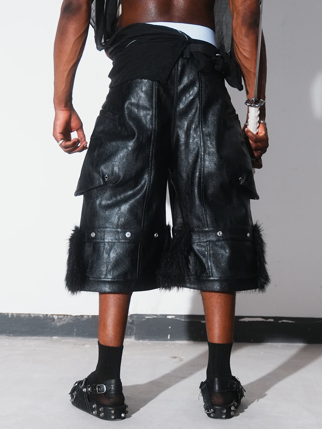 Leather Faux Fur Jorts