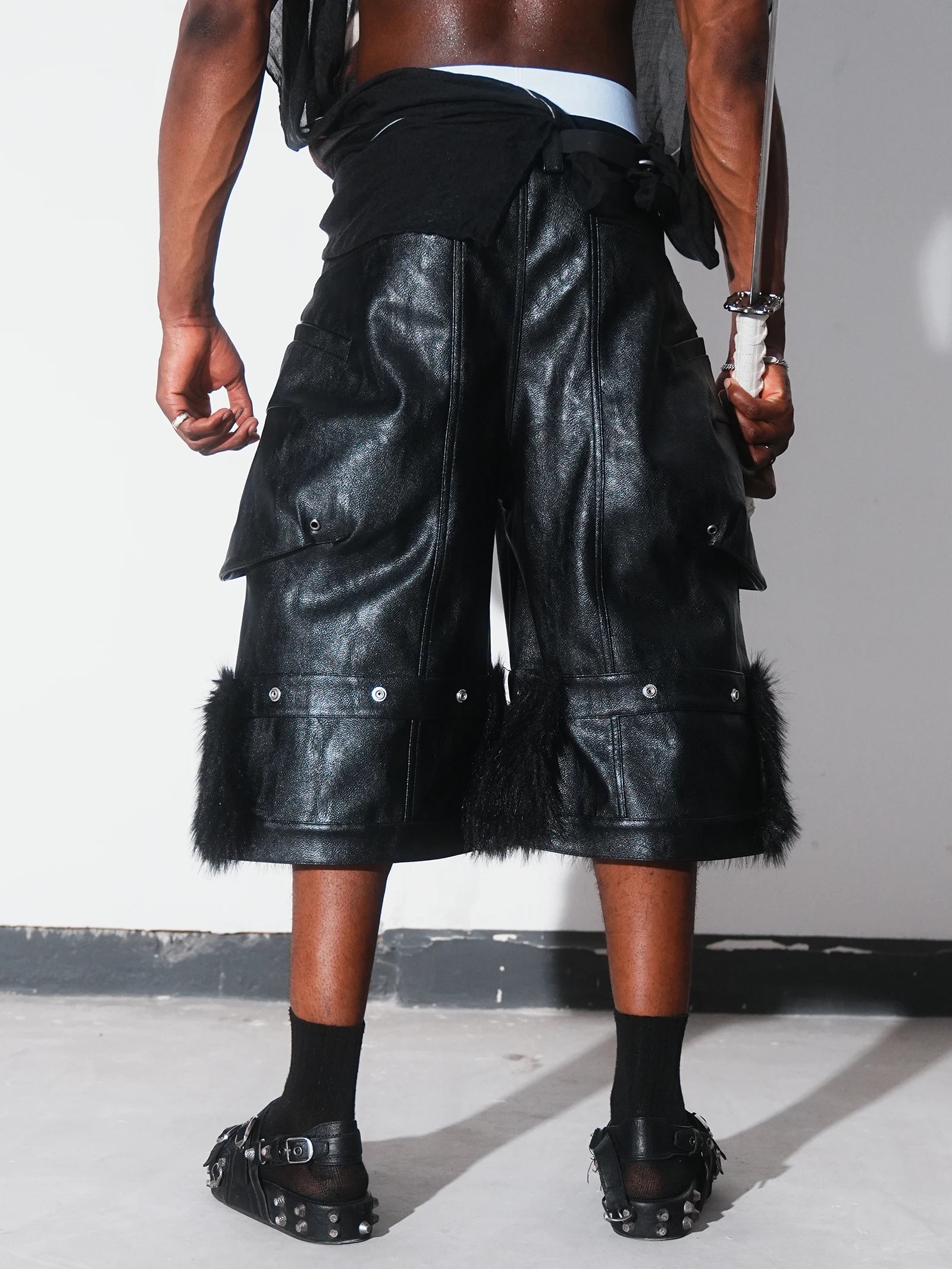 Leather Faux Fur Jorts