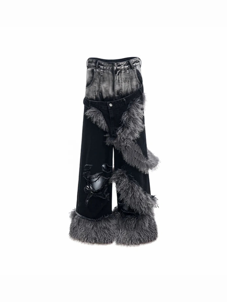 Faux Fur Denim "Bad Boy" Jeans