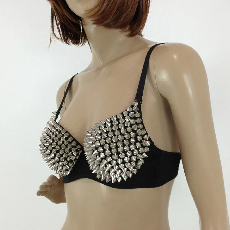 Silver Spiked Push-Up Bra