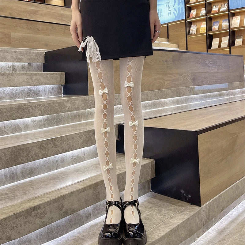 Lace Bow Patchwork Stockings