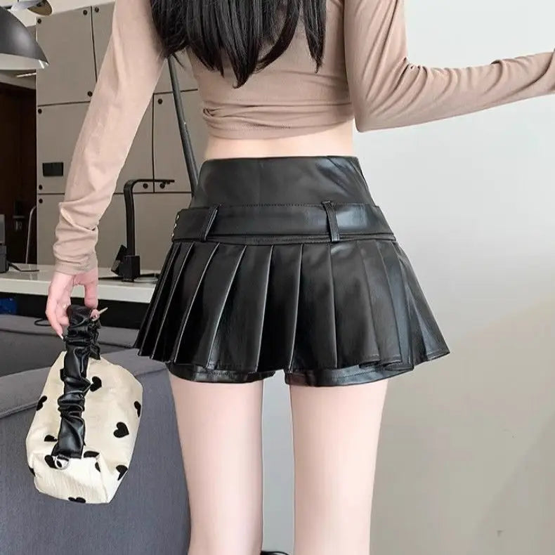 Black Buckle Girl Leather Skirt