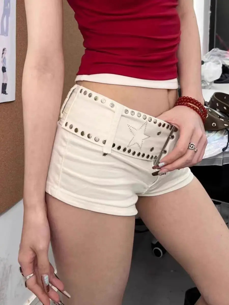 Y2K Buckle White Shorts