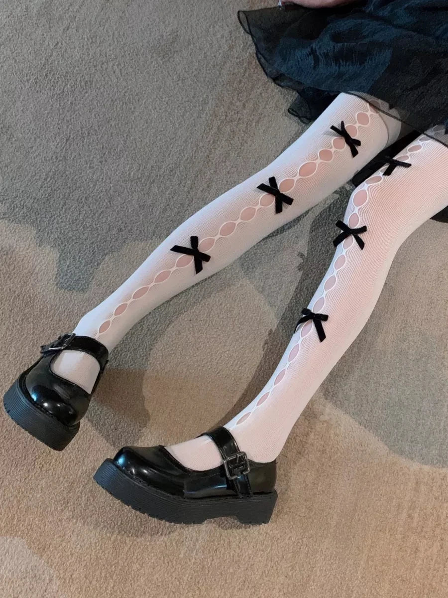 Lace Bow Patchwork Stockings