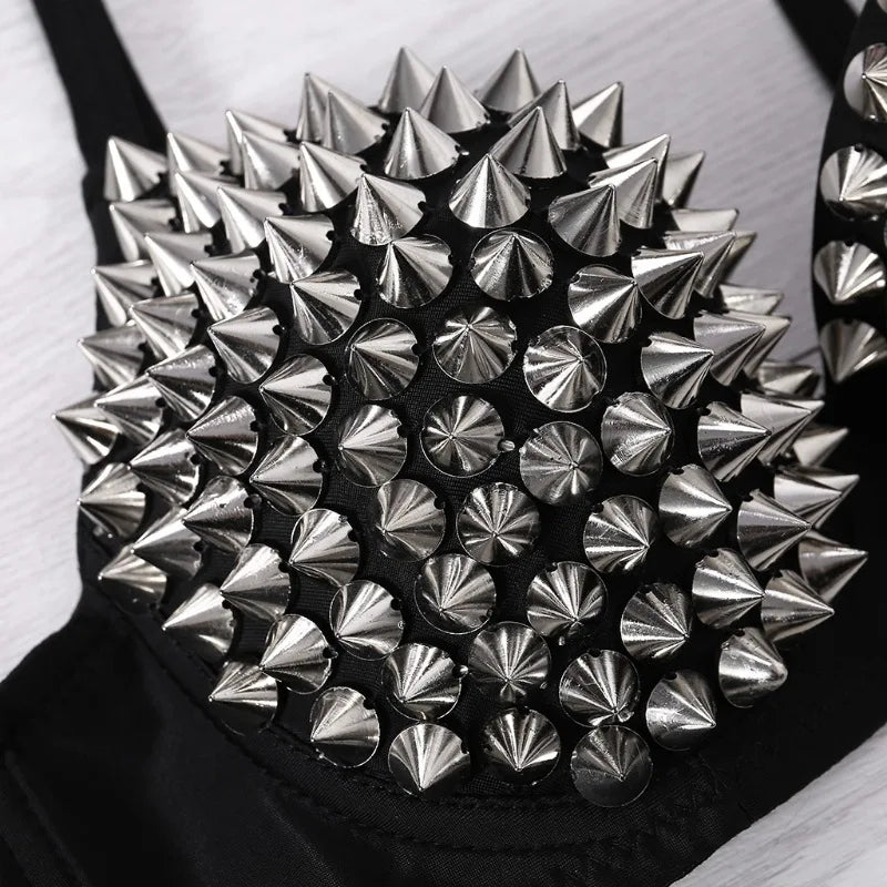 Silver Spiked Push-Up Bra