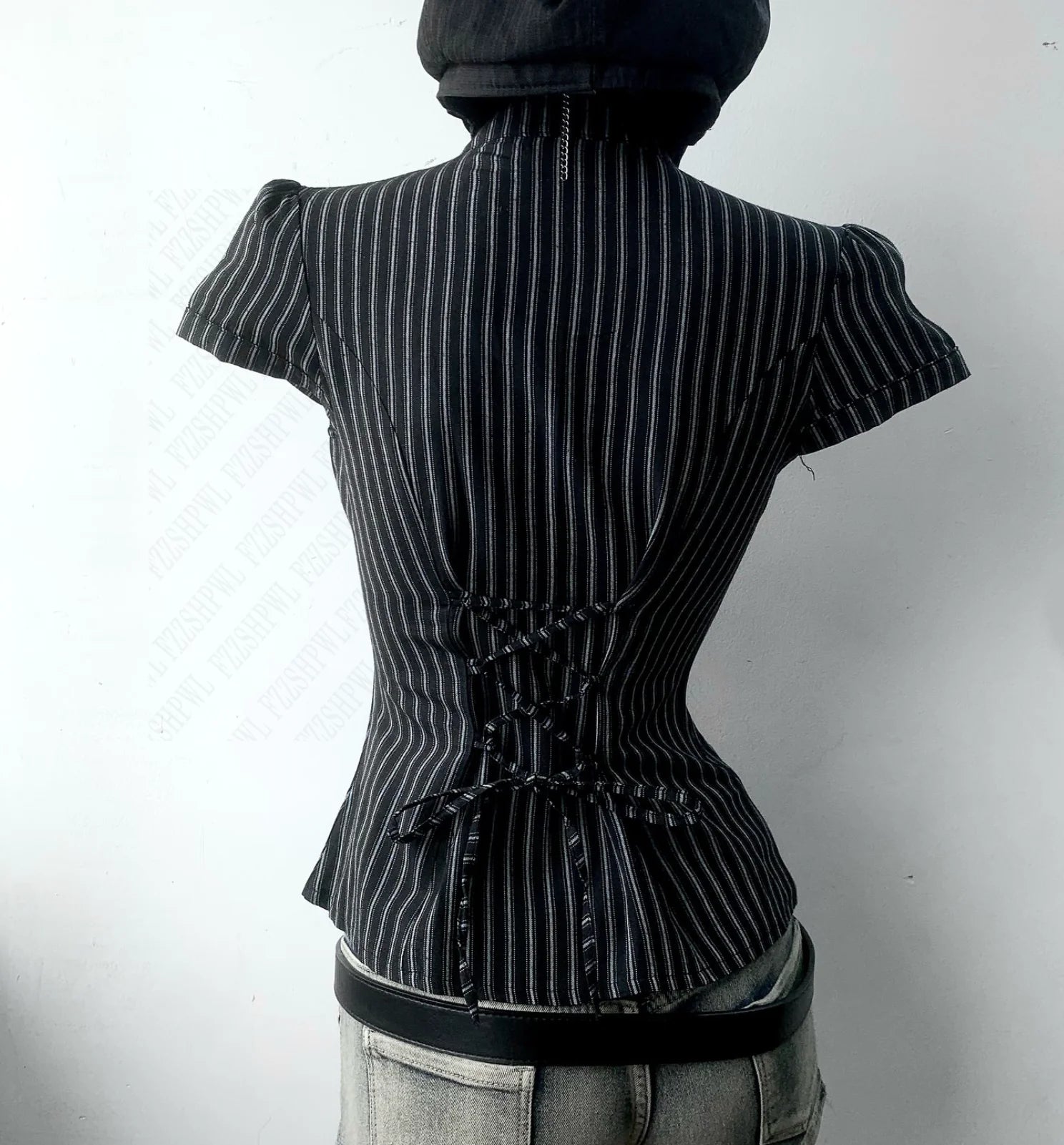Y2K Pin-Stripped Baby Button Down