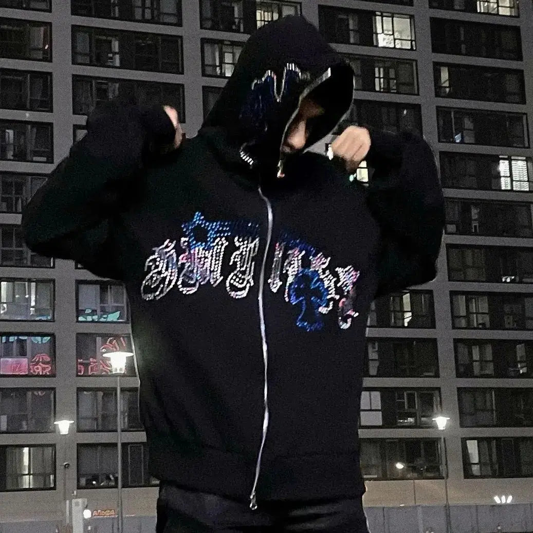 Y2K Rhinestone Zip-Up Hoodie