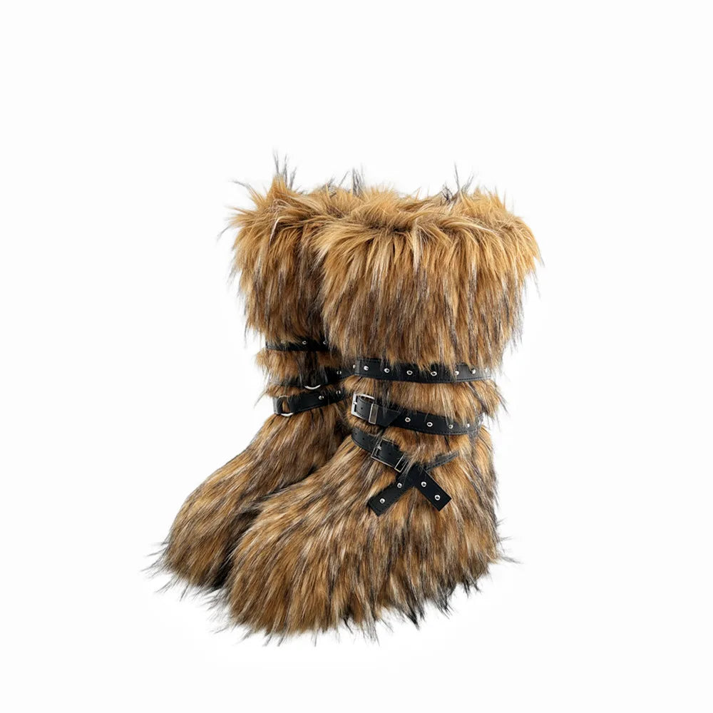 Faux Fur Buckle Down Boots