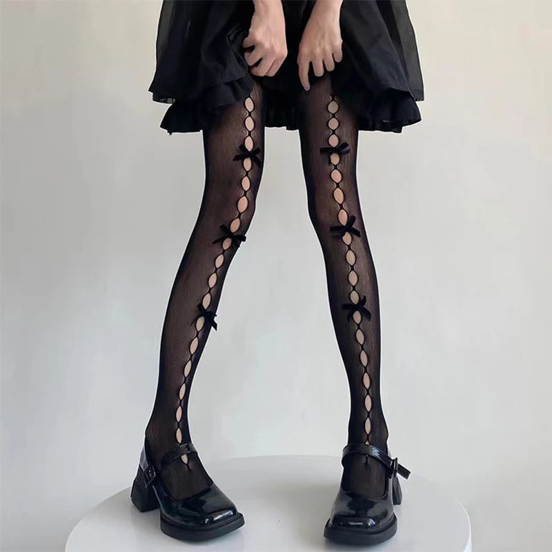 Lace Bow Patchwork Stockings