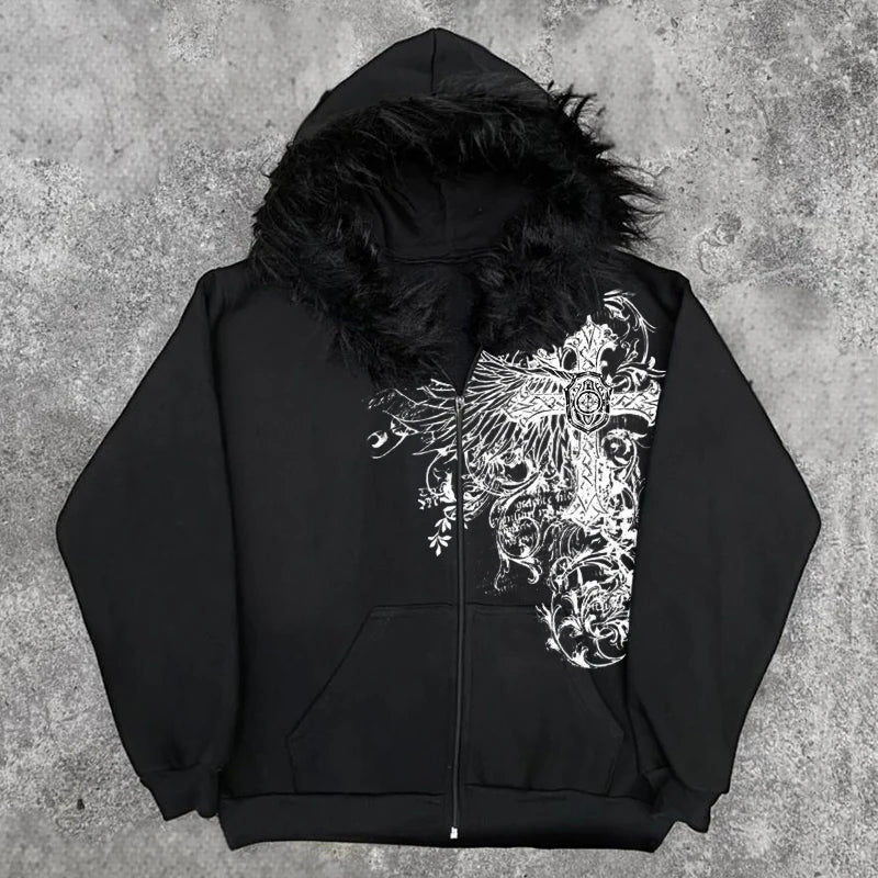 New! Fur Hood Y2k Jacket