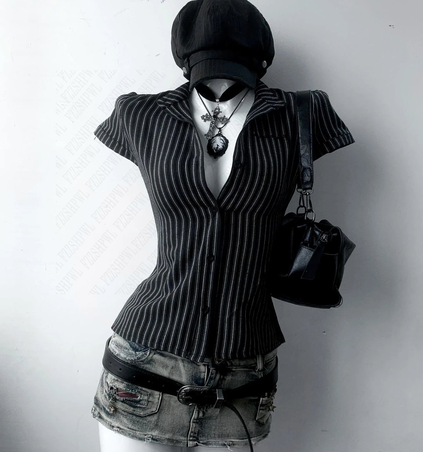 Y2K Pin-Stripped Baby Button Down