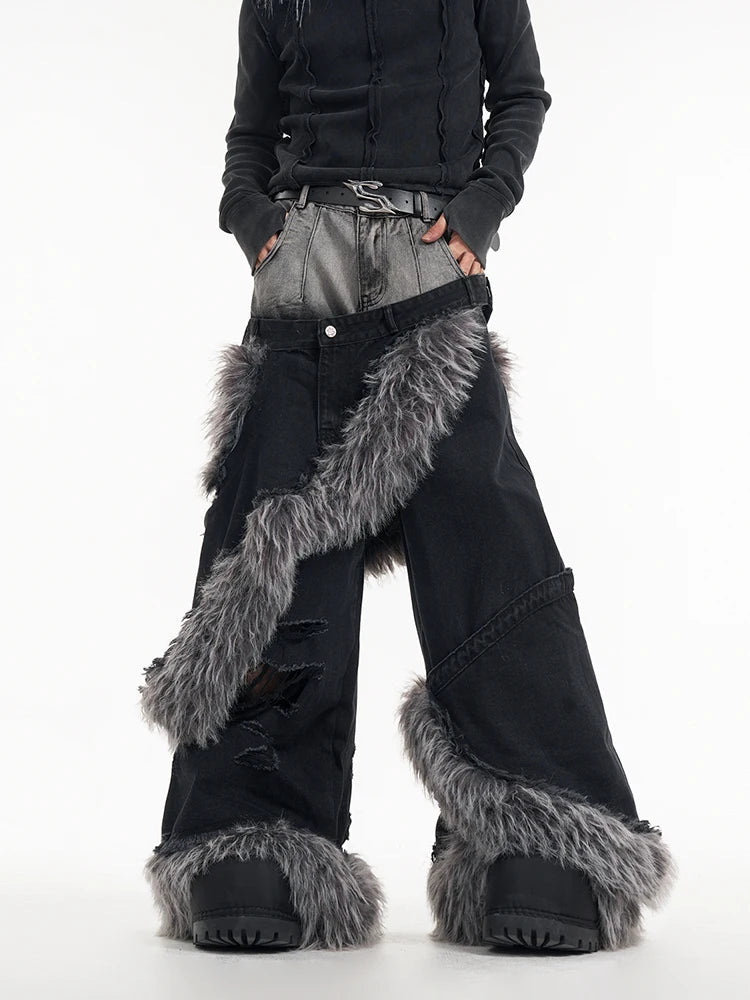Faux Fur Denim "Bad Boy" Jeans