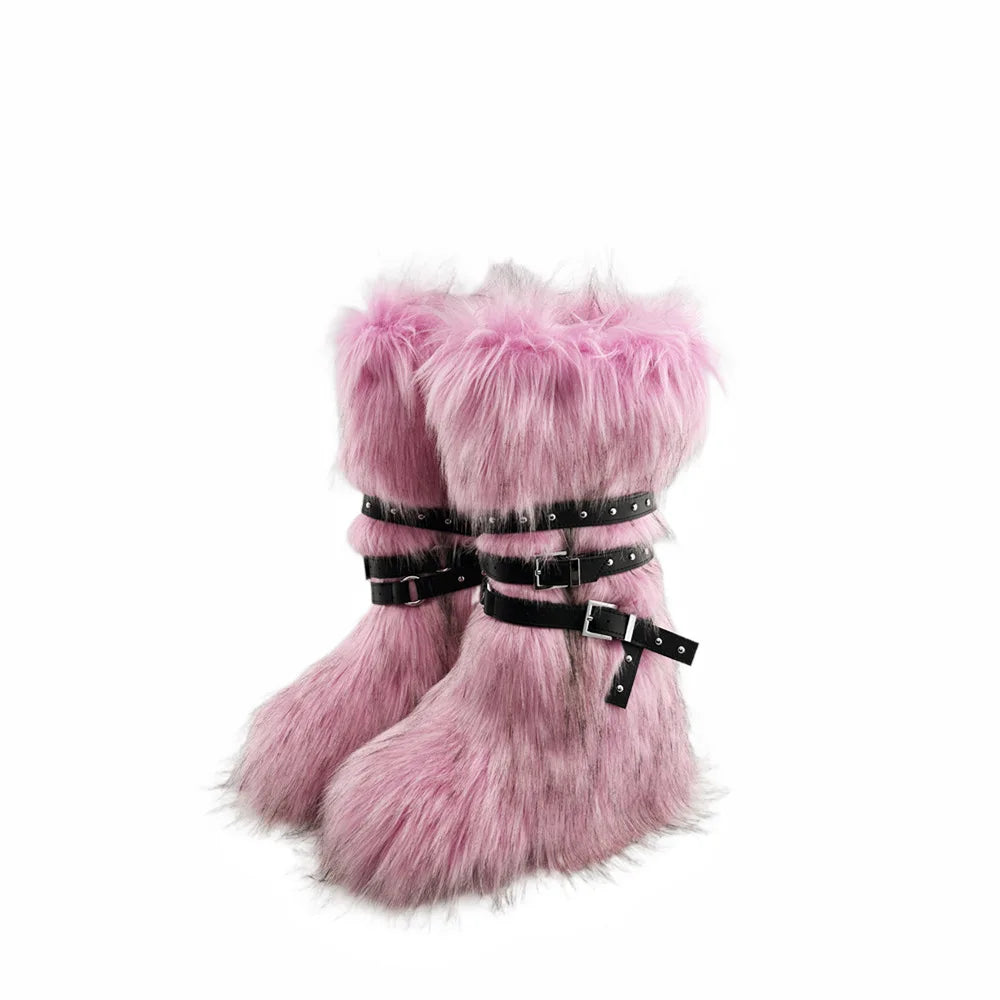 Faux Fur Buckle Down Boots