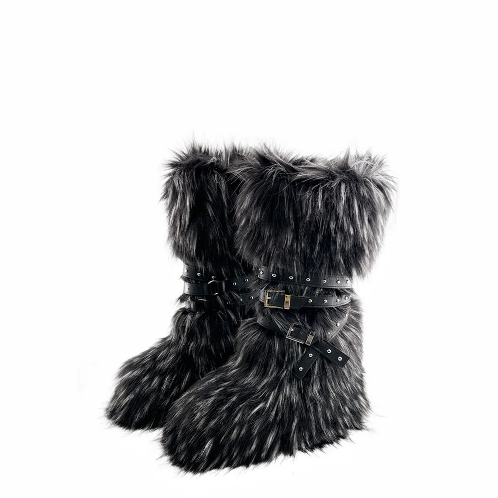 Faux Fur Buckle Down Boots