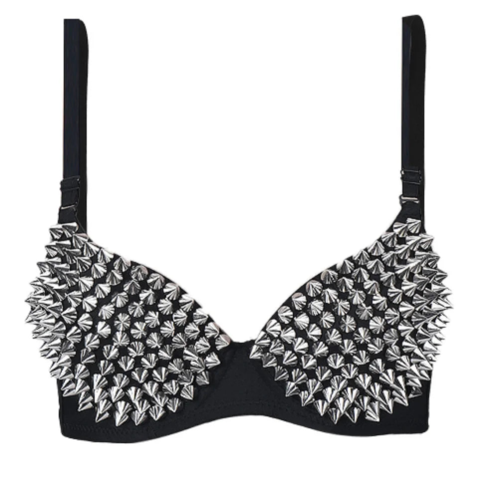 Silver Spiked Push-Up Bra