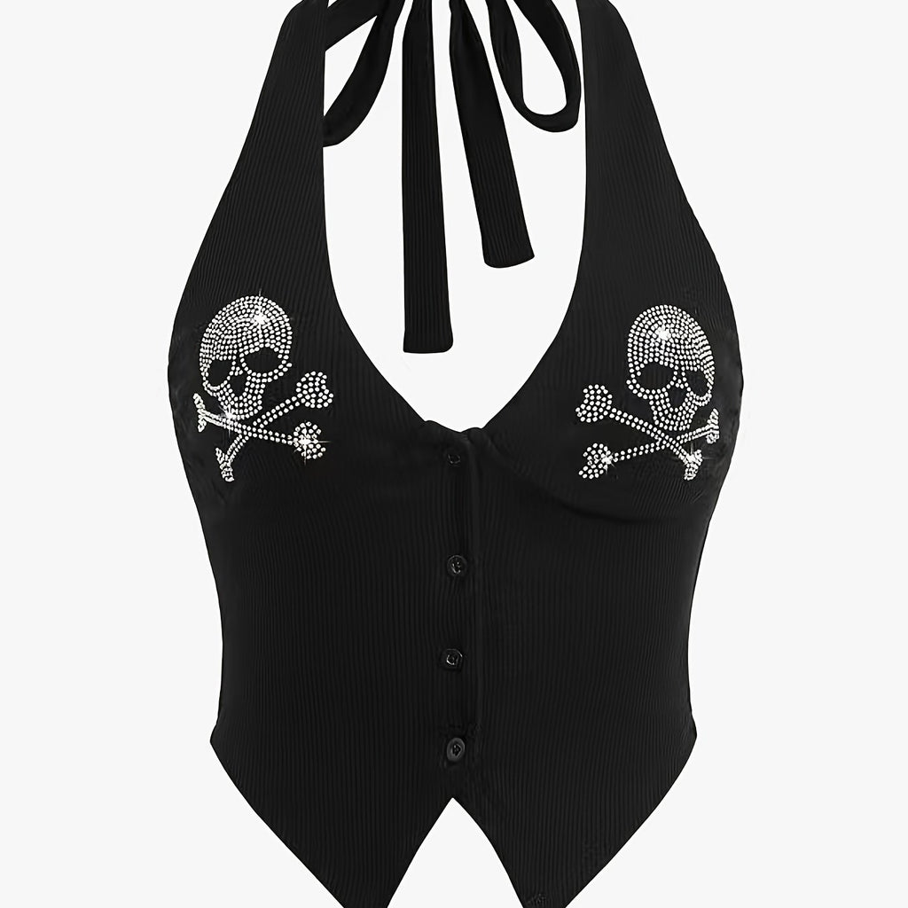 Skulled Rhinestone Halter Top